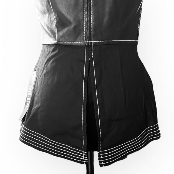 BCBGMAXAZRIA Women's Luella Black Faux Leather Peplum Top Size XXS - NWT - Picture 10 of 16